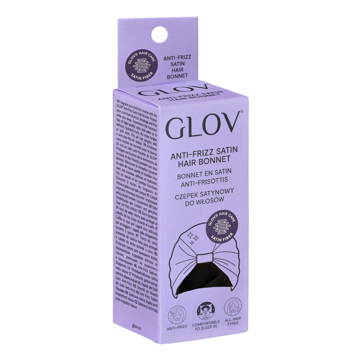 Glov Czepek satynowy chroniący kręcone i stylizowane włosy przed tarciem i puszeniem black