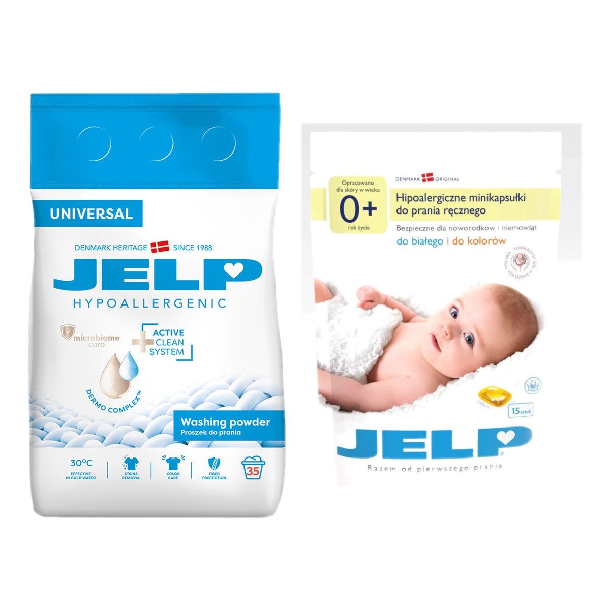 Jelp Hypoallergenic Proszek do prania Universal 35 prań + Kasułki do ręcznego 15szt.