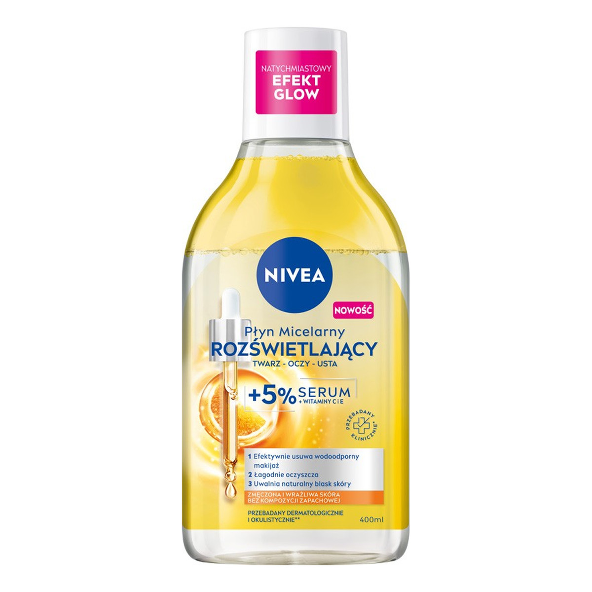Nivea Płyn micelarny rozświetlający twarz-oczy-usta + 5% serum 400ml