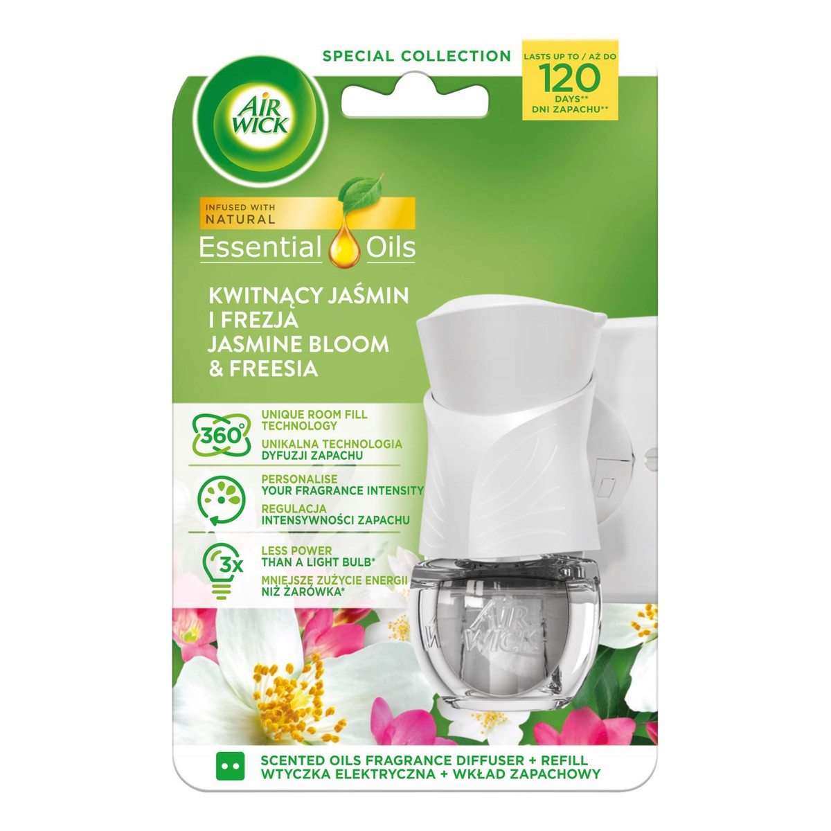 Air Wick Essential Oils Elektryczny odświeżacz i wkład o zapachu kwitnący jaśmin i frezja