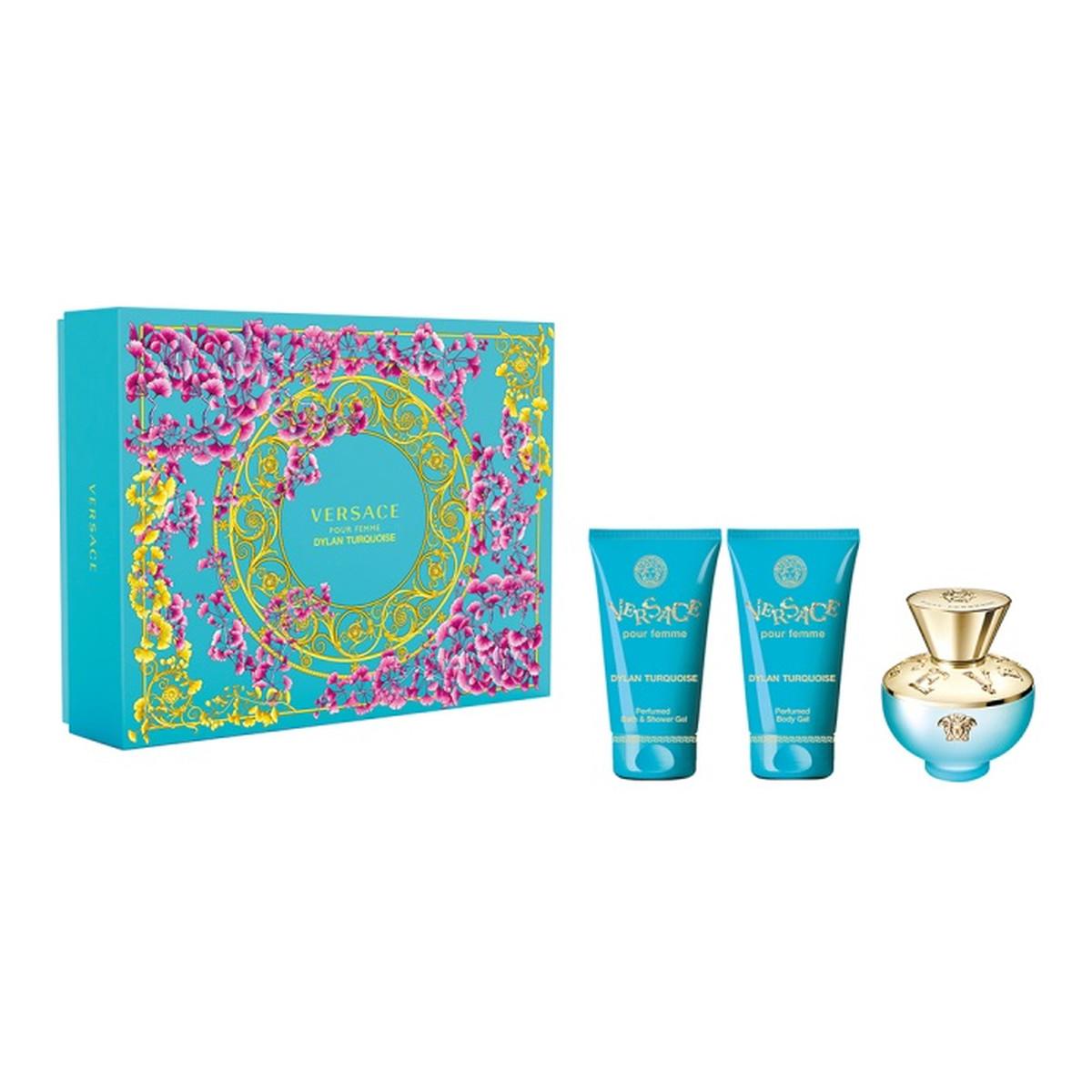 Versace Dylan Turquoise Pour Femme Zestaw woda toaletowa spray 50ml + żel pod prysznic 50ml + balsam do ciała 50ml