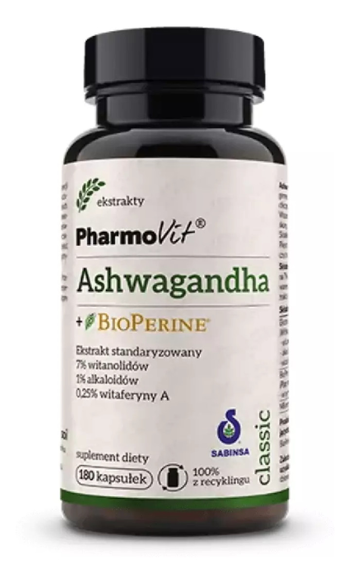 Ashwagandha + BioPerine suplement diety 180 kapsułek