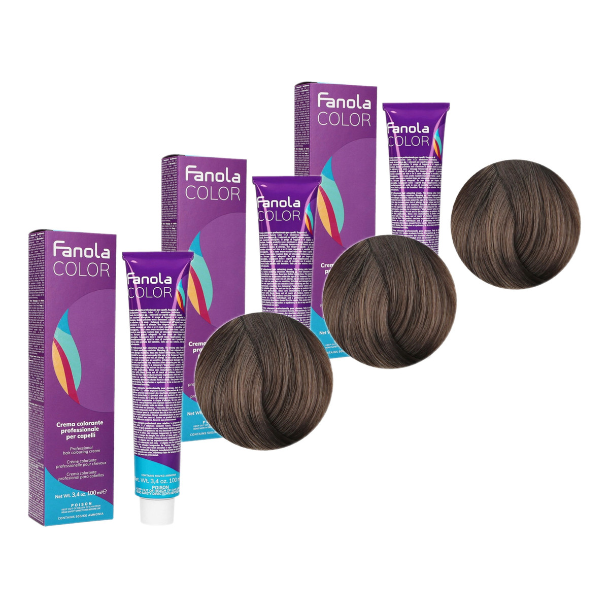 Fanola Color Krem koloryzujący Farba do włosów 7.1 Popielaty Blond Blonde Ash 3x100ml