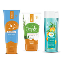 Emulsja nawilżająca spf 30 + Aloesowy p/opalaniu + Żel p/prysznic Mango