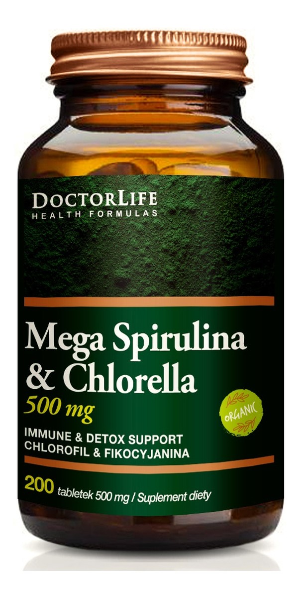 Mega spirulina & chlorella 500mg suplement diety 200 tabletek