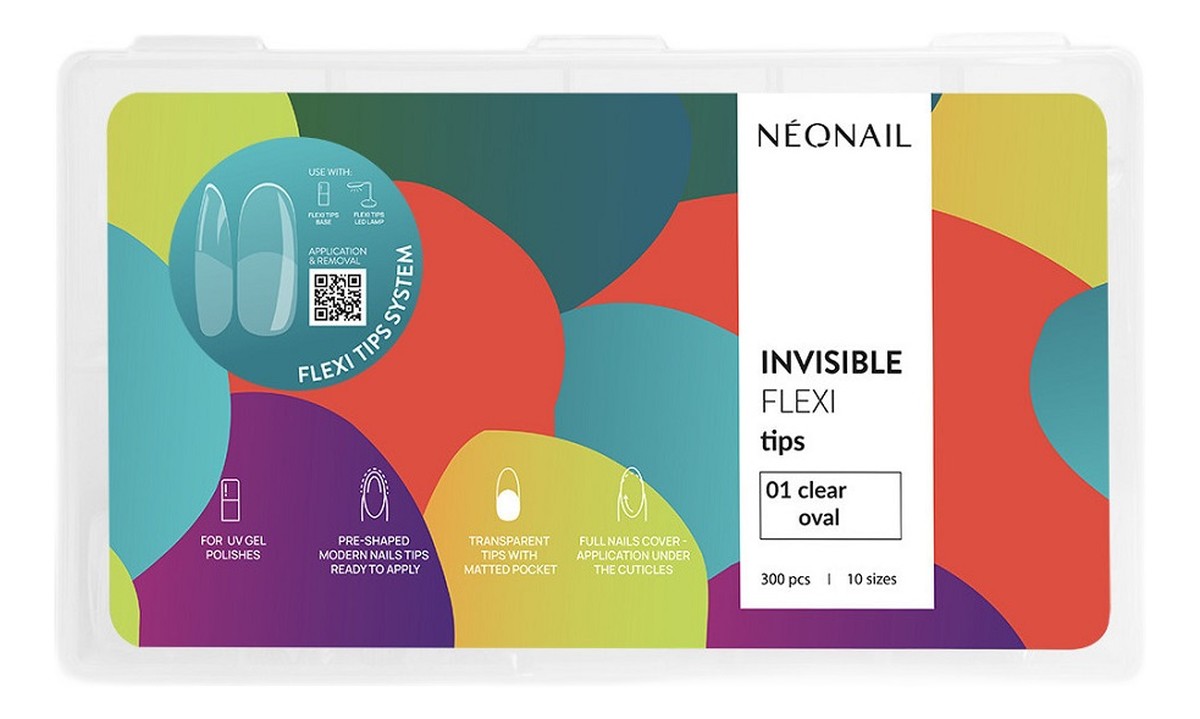 Invisible Flexi Tips tipsy elastyczne do przedłużania paznokci 01 Clear Oval 300szt