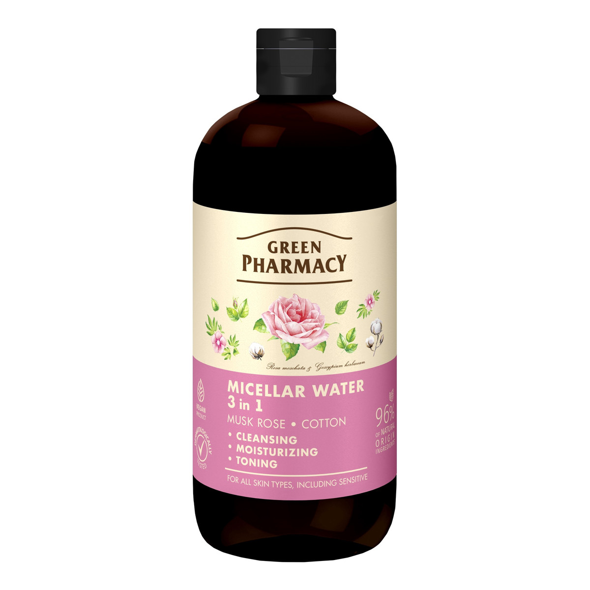 ELFA PHARM GREEN PHARMACY Woda micelarna 3w1 róża piżmowa i bawełna 500ml