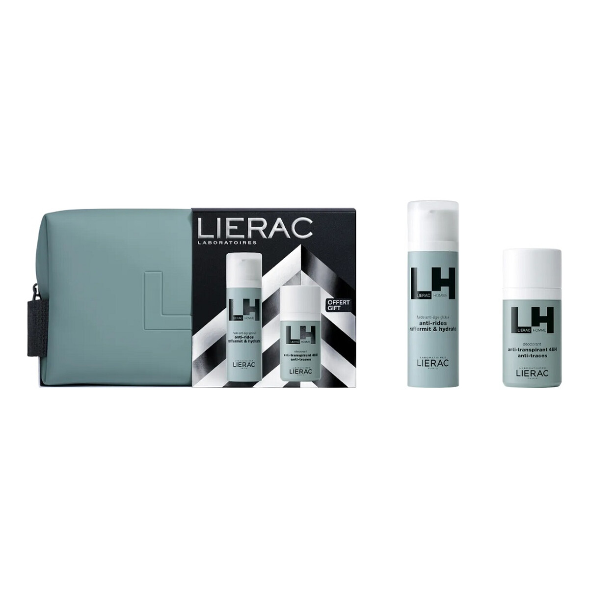 Lierac Homme Zestaw emulsja anti-aging 50ml + dezodorant w kulce 50ml + kosmetyczka