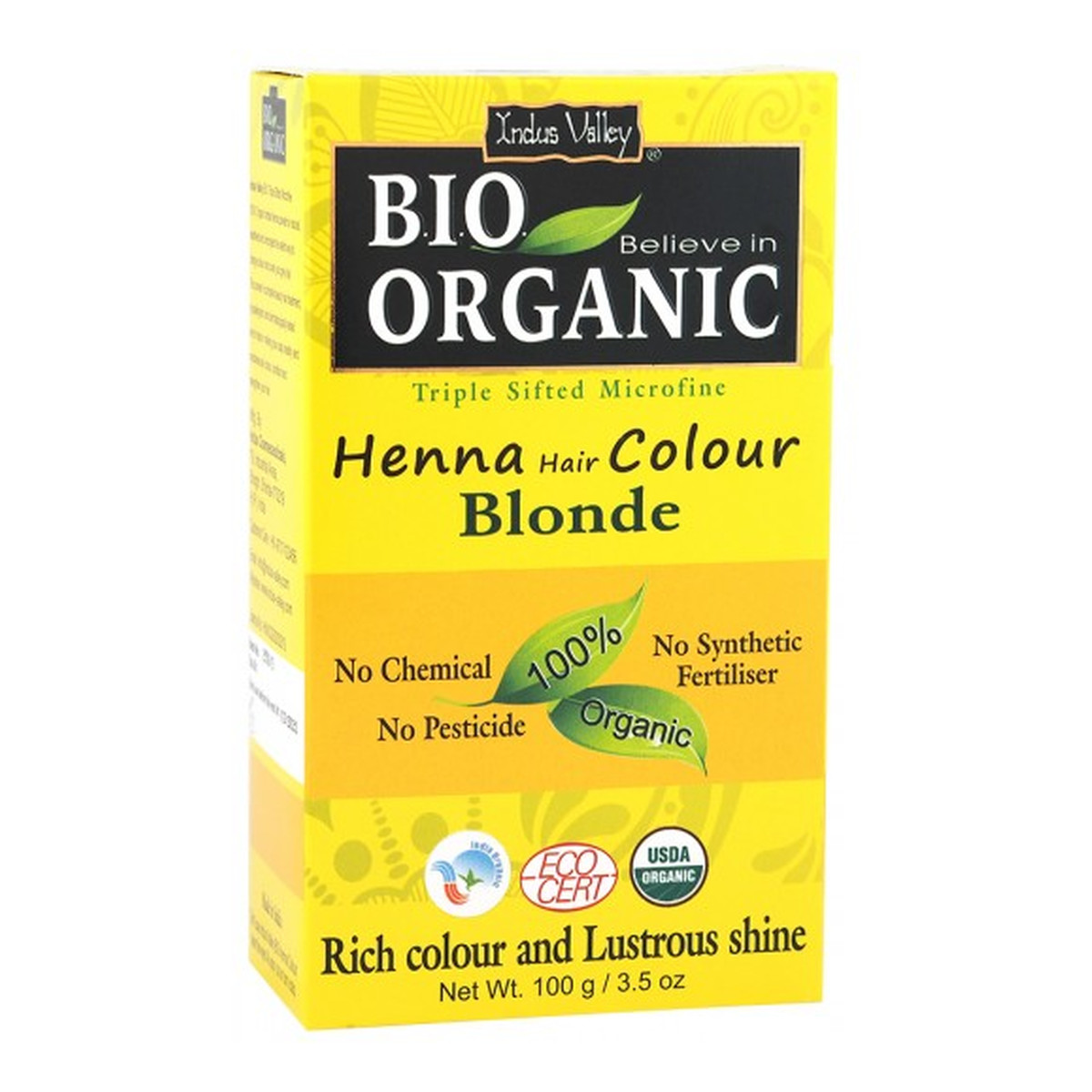Indus Valley Bio Organic Organiczna farba do włosów na bazie henny 100g