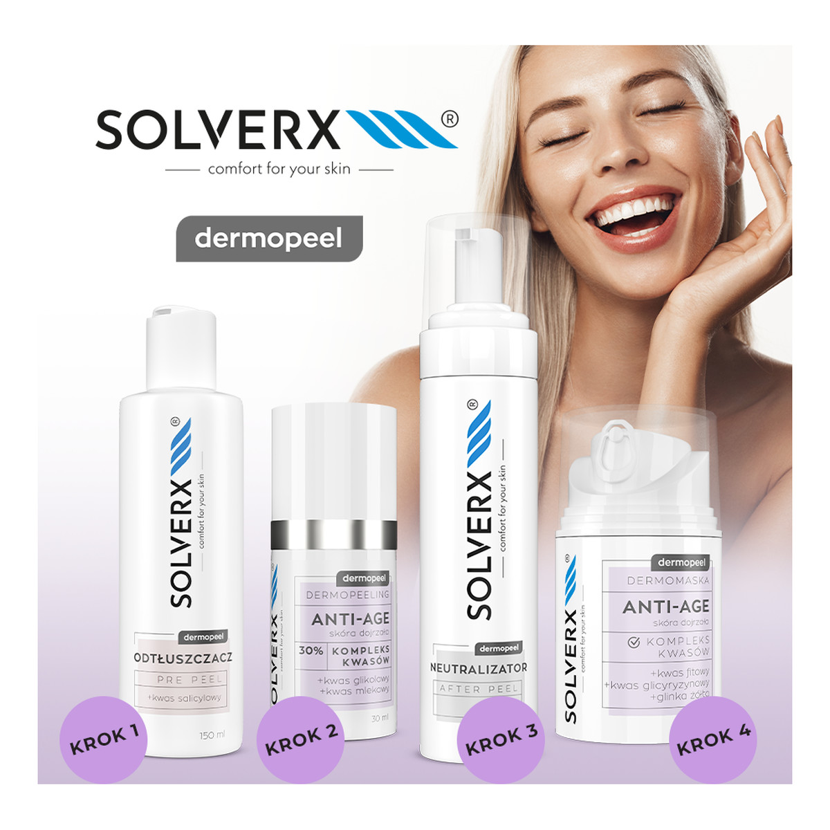 Solverx Dermopeel Dermopeeling Anti-Age - Kompleks Kwasów 30% (glikolowy, mlekowy) 30ml