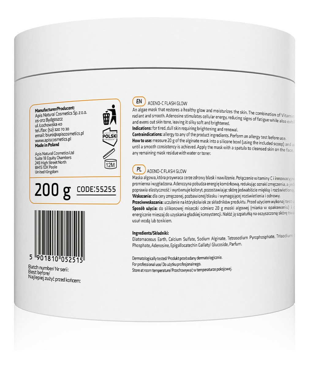 Rozświetlająca maska algowa z witaminą C i adenozyną