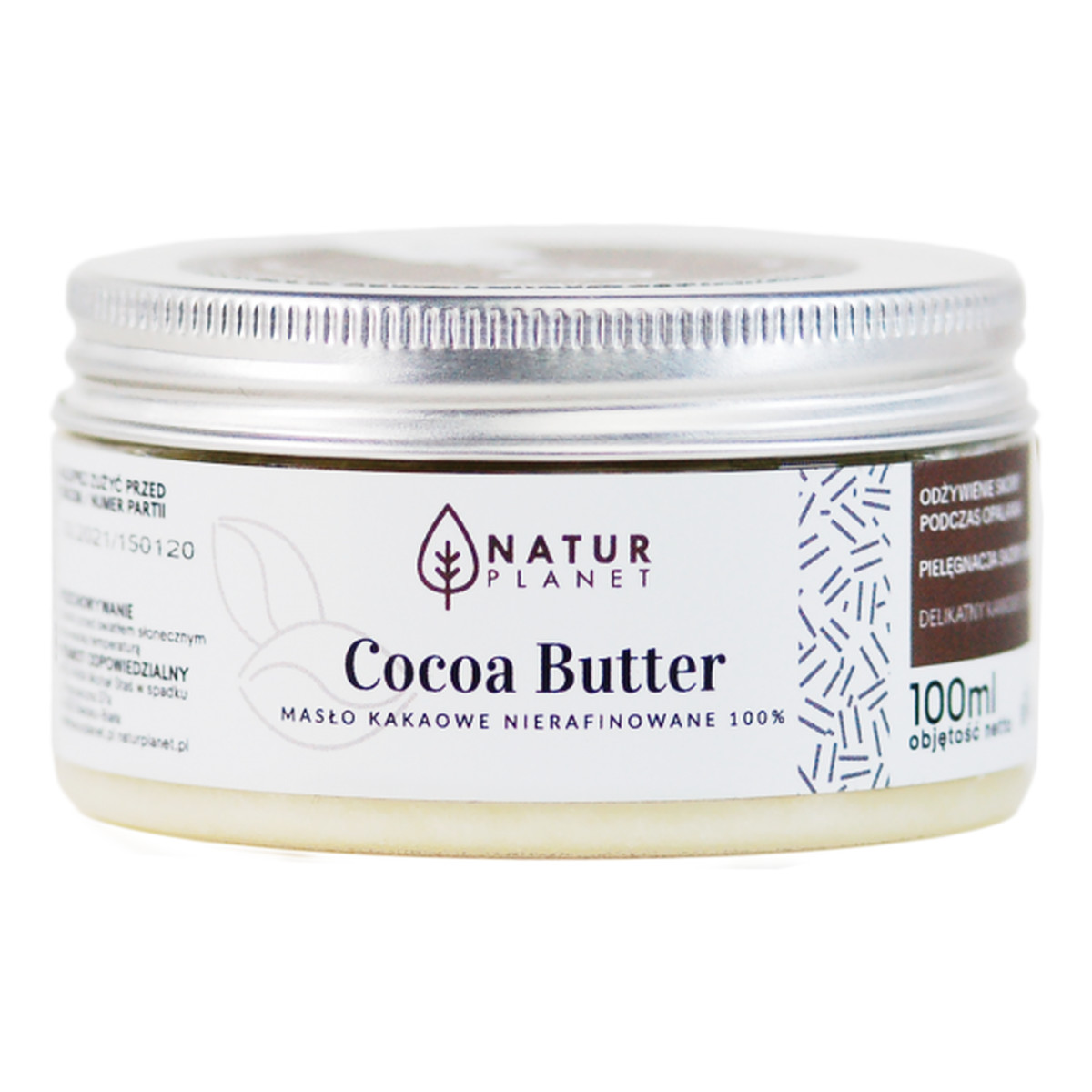 Natur Planet Masło kakaowe tloczone na zimno- mocno nawilżające i regenerujące, przyspieszające opalanie COCOA BUTTER 100ml