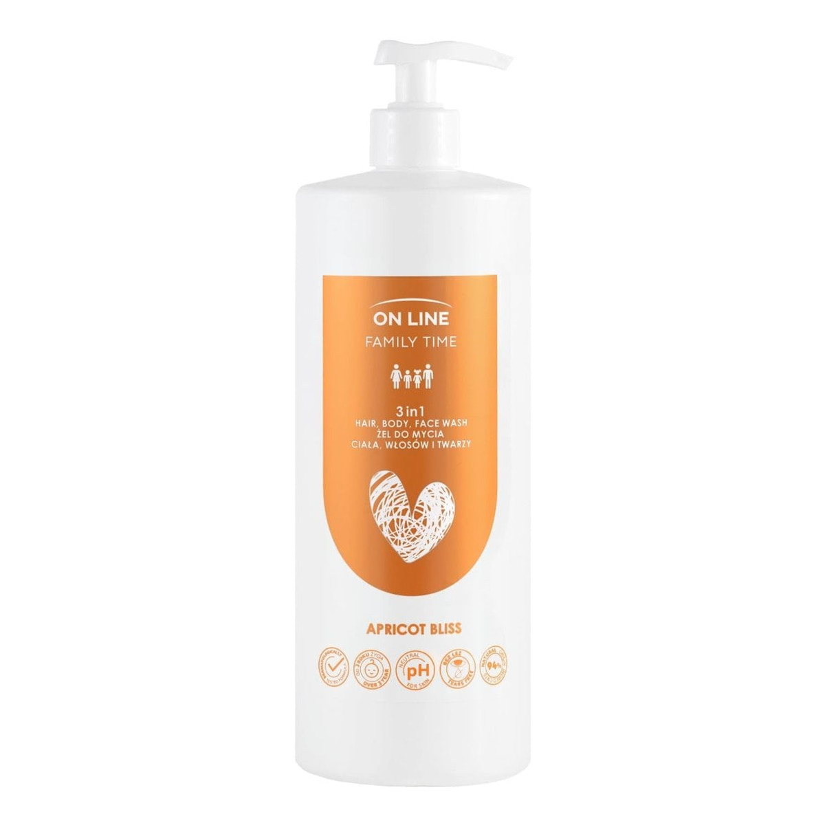 On Line Family Time Żel do mycia ciała włosów i twarzy 3w1 Apricot Bliss 850ml