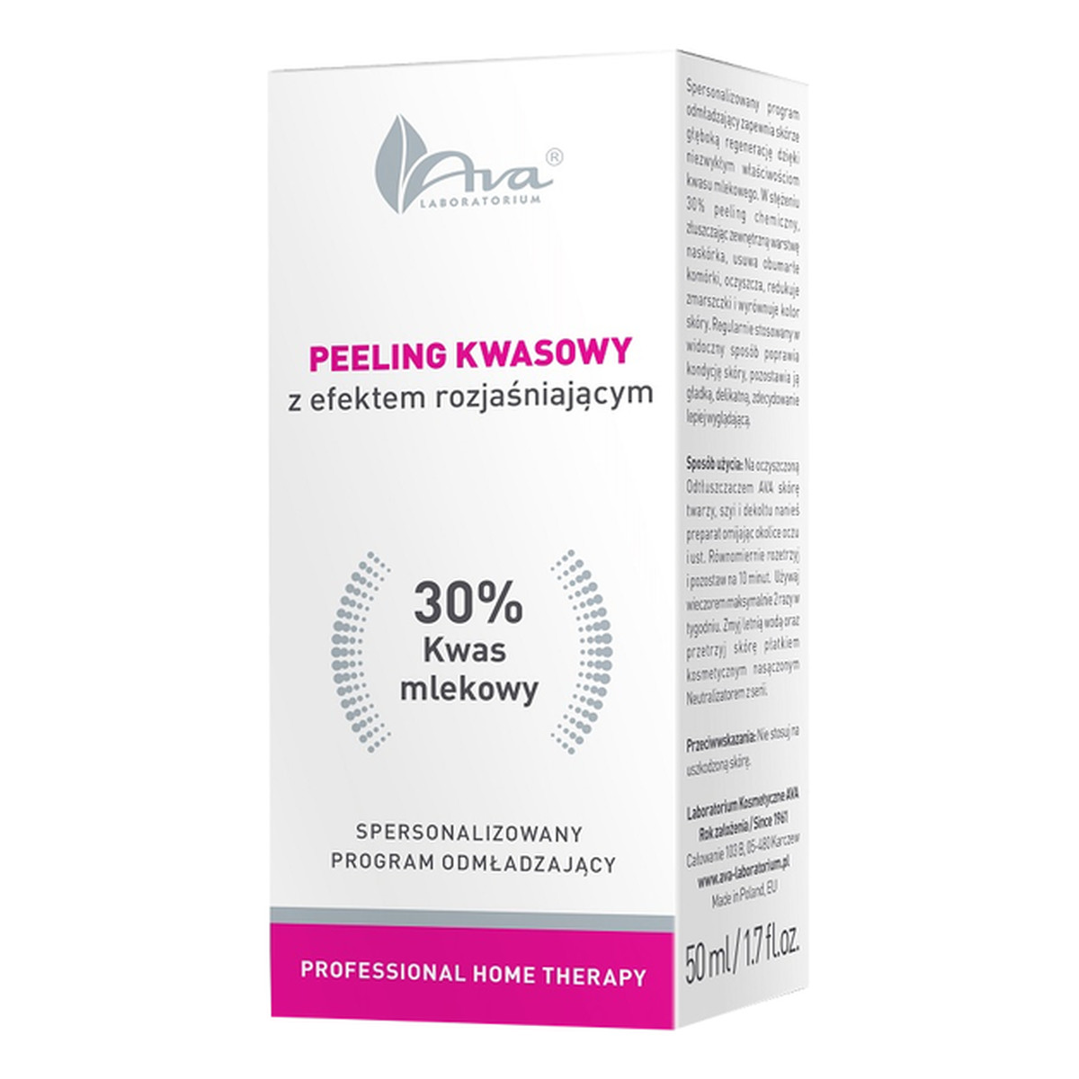 Ava Laboratorium PHT Peeling kwasowy z efektem rozjaśniającym Kwas mlekowy 30% 50ml