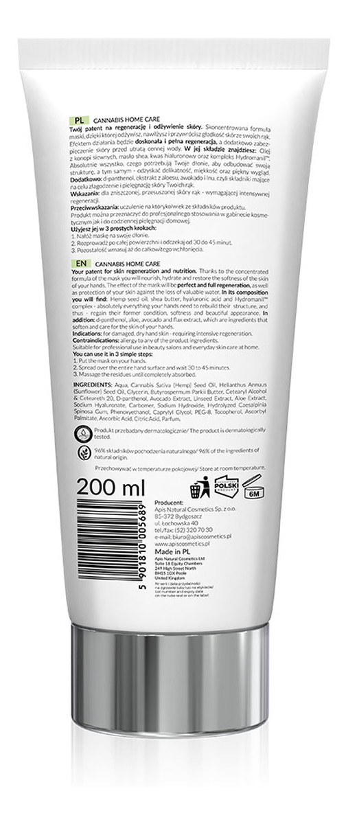 regenerująca maska do rąk z olejem z konopi i masłem shea