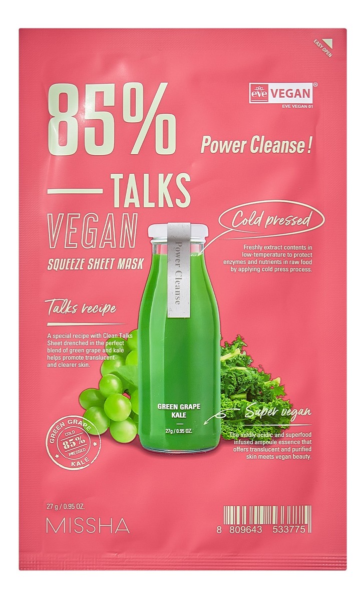 Talks vegan squeeze sheet mask oczyszczająca maseczka w płachcie dla skóry mieszanej power cleanse