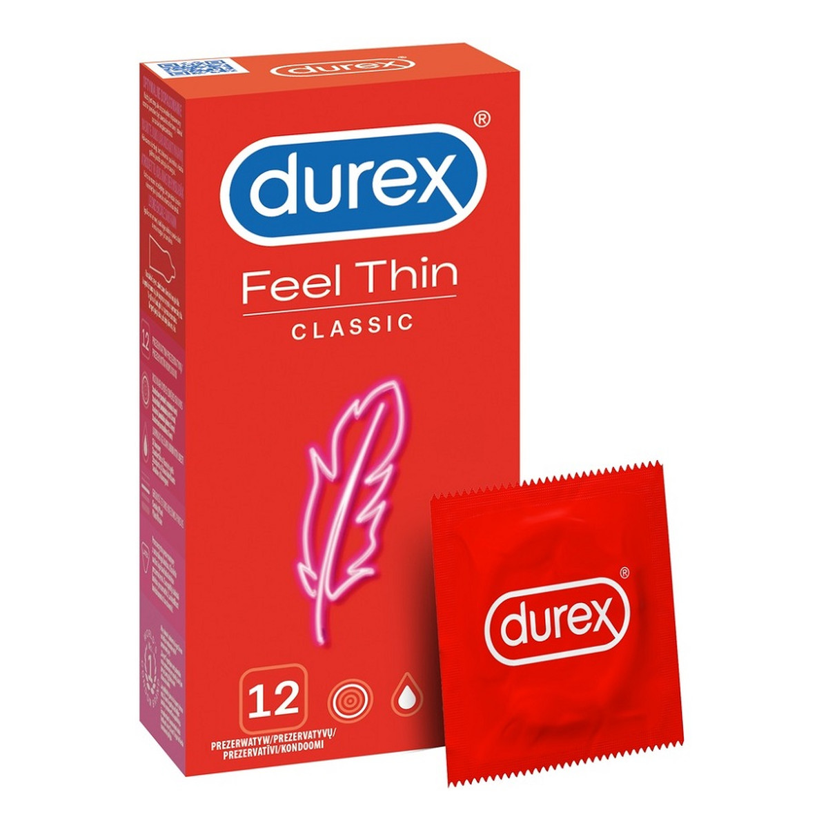 Durex Feel thin classic cienkie prezerwatywy lateksowe 12 szt