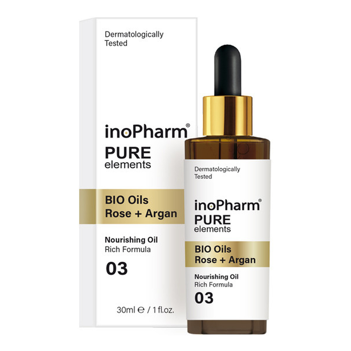 InoPharm PURE elements Serum do twarzy i szyi z organicznymi olejkami z dzikiej róży i wiesiołka 30ml