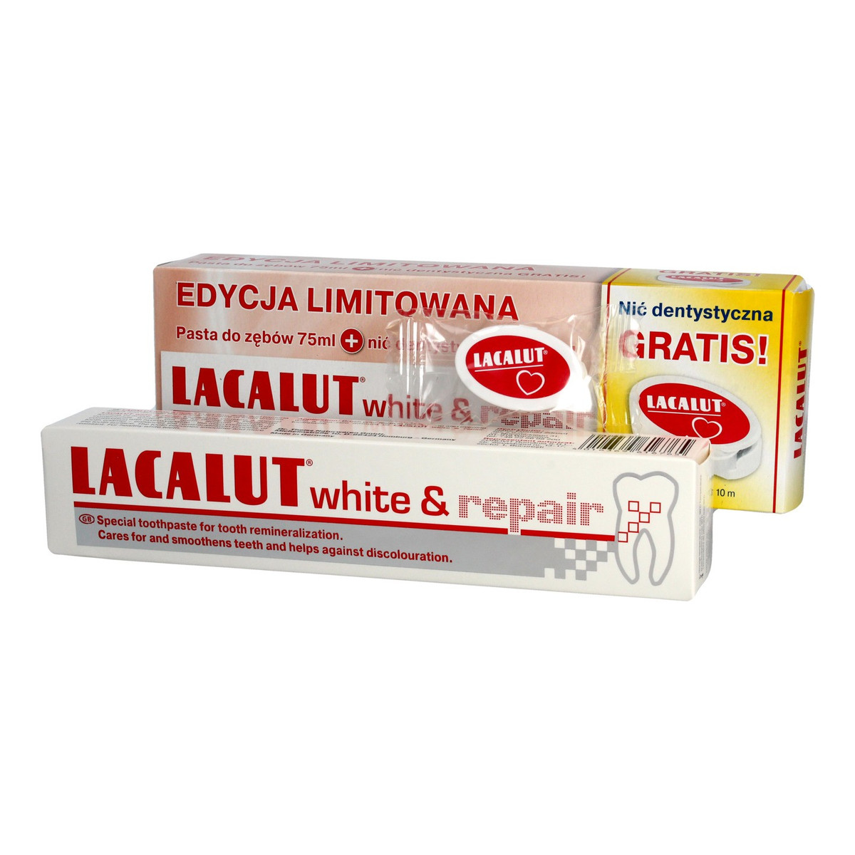 Lacalut White & Repair Pasta do zębów wybielająco-naprawcza + nić dentystyczna 75ml