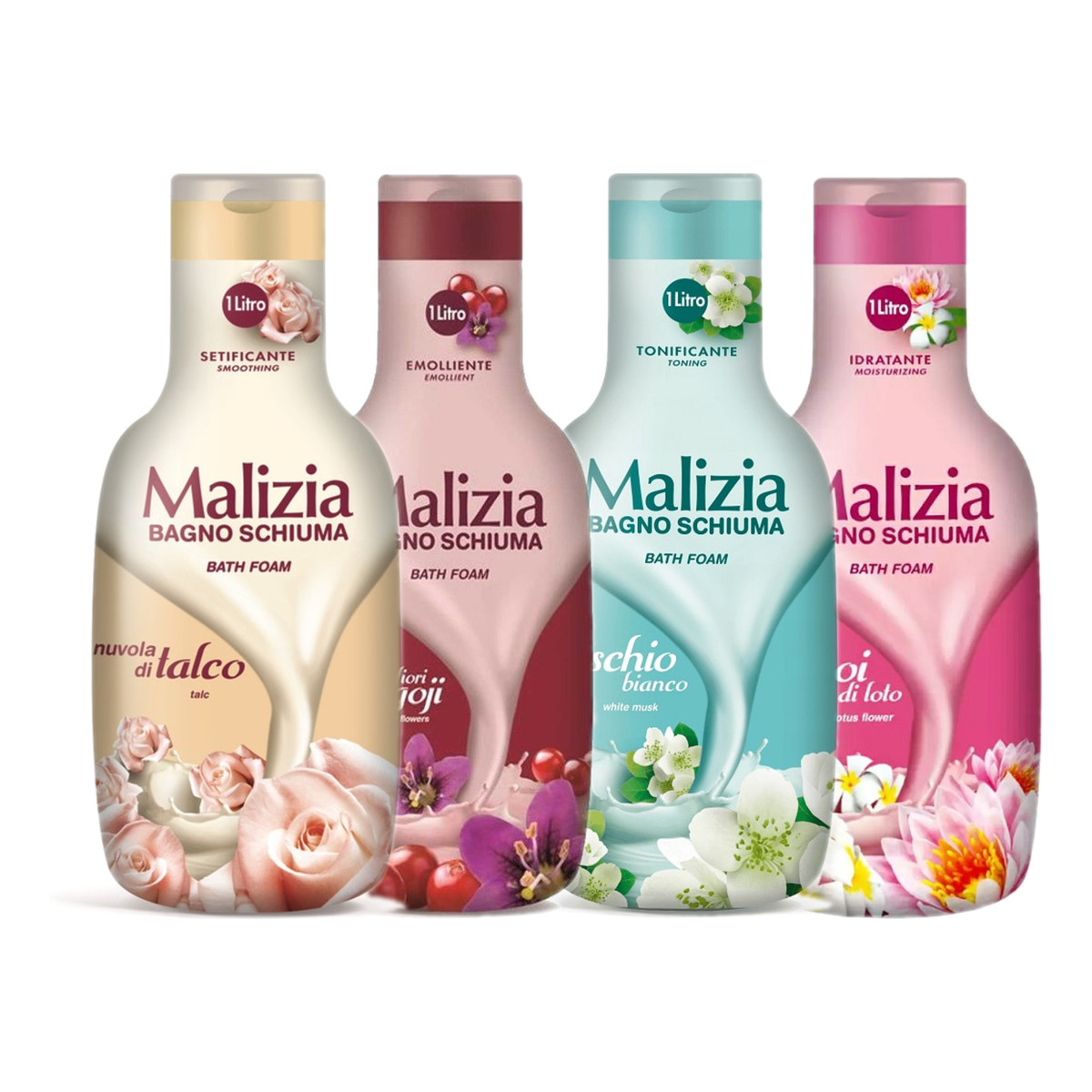 Malizia Płyn do kąpieli Białe Piżmo + Talk +Jagody Goi +Monoi 4x1000ml