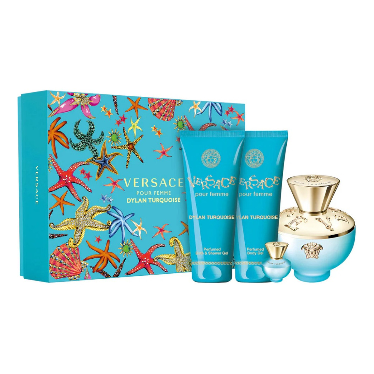 Versace Dylan Turquoise Pour Femme Zestaw woda toaletowa spray 100ml + woda toaletowa spray 5ml + żel pod prysznic 100ml + żel do ciała 100ml