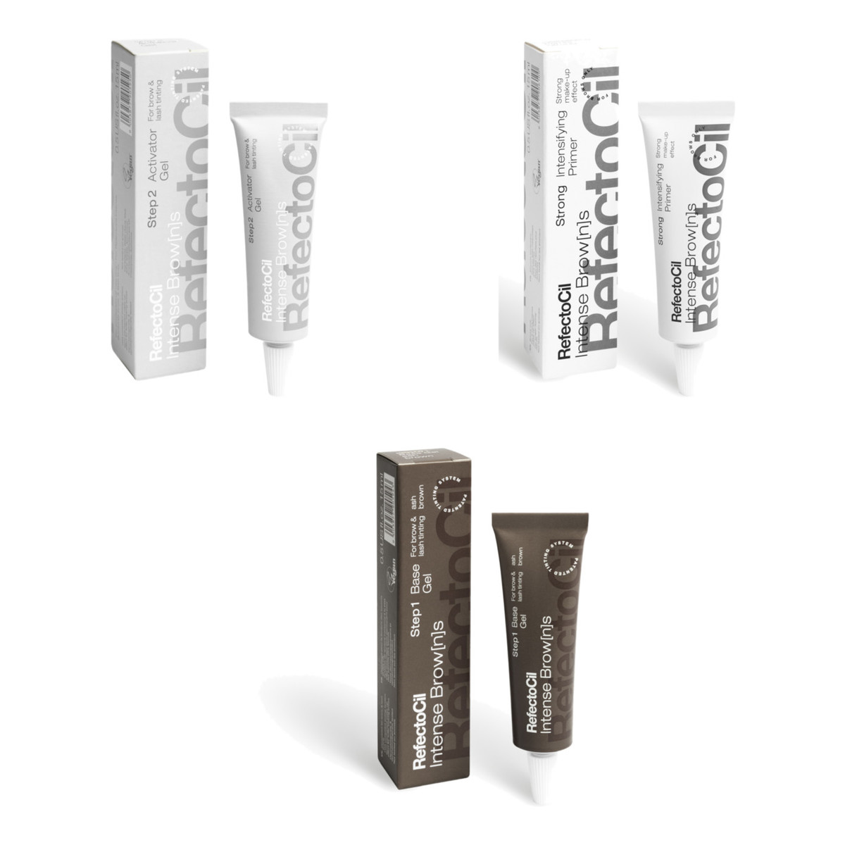 RefectoCil Intense Brow[n]s Base Gel Farba do brwi i rzęs Ash Brown Popielaty Brąz + Primer Strong + Aktywator