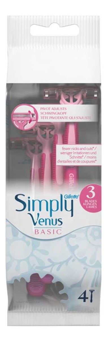 Simply venus 3 basic jednorazowe maszynki do golenia dla kobiet 4szt