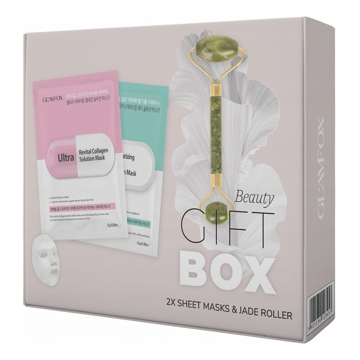 Glamfox Beauty Gift Box Zestaw nawilżająco-kojąca maska w płachcie 25ml + rewitalizująca maska w płachcie 25ml + roller do masażu twarzy