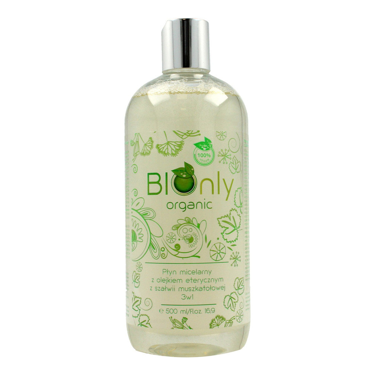 BIOnly Organic Płyn micelarny z olejkiem eterycznym szałwia muszkatołowa 3w1 500ml