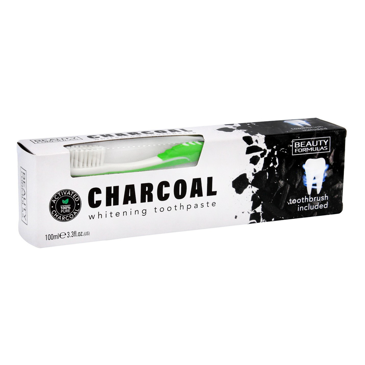 Beauty Formulas Wybielająca Pasta do zębów Charcoal + szczoteczka 100ml