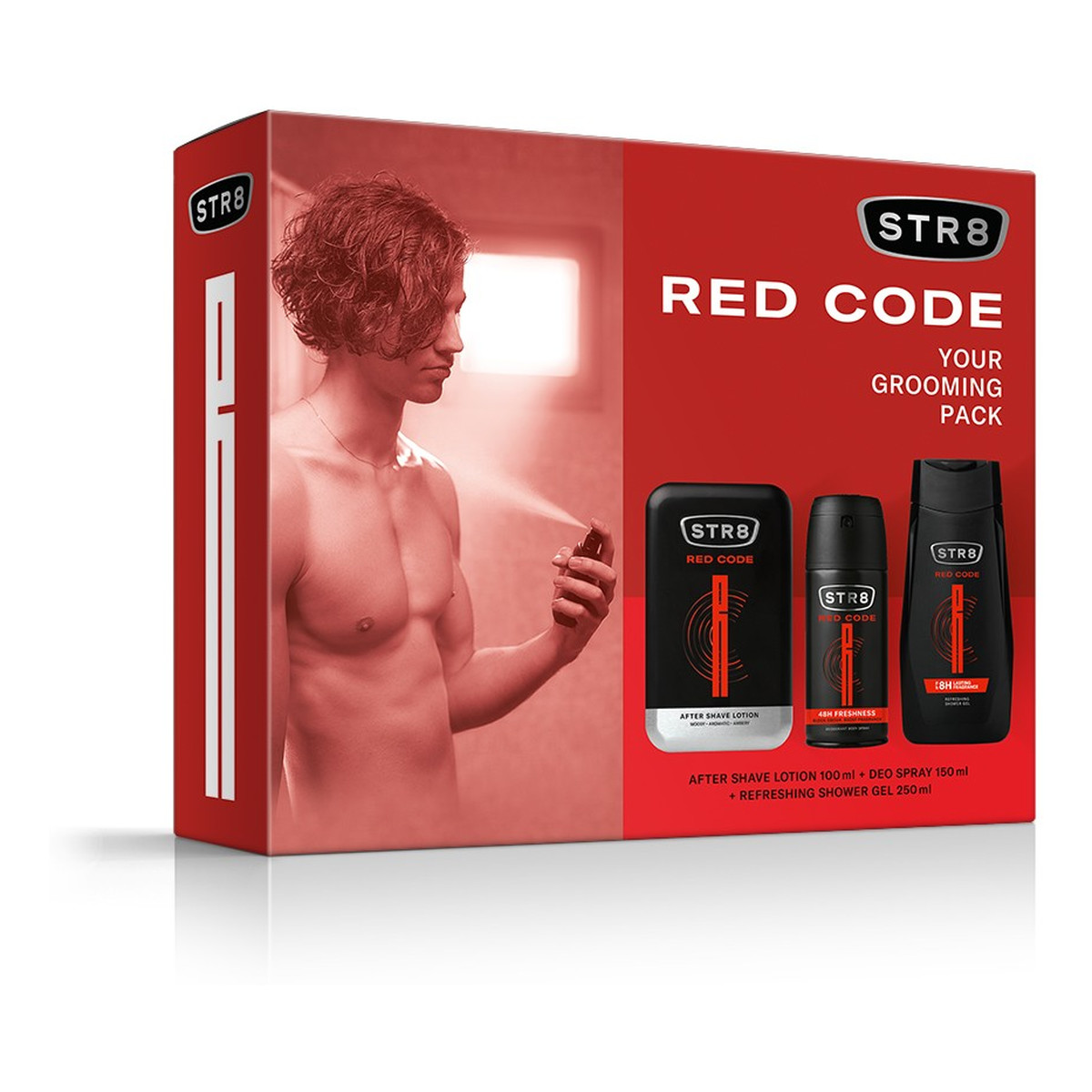 STR8 Red Code Zestaw prezentowy (woda po goleniu 100ml+deo spray 150ml+żel pod prysznic 250ml)