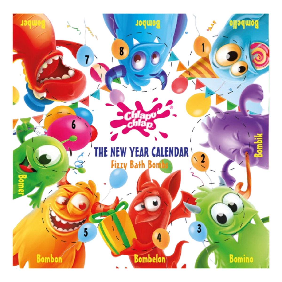 Chlapu Chlap Komplet kul musujacych do kąpieli 8 x Kalendarz 8 dni 50g