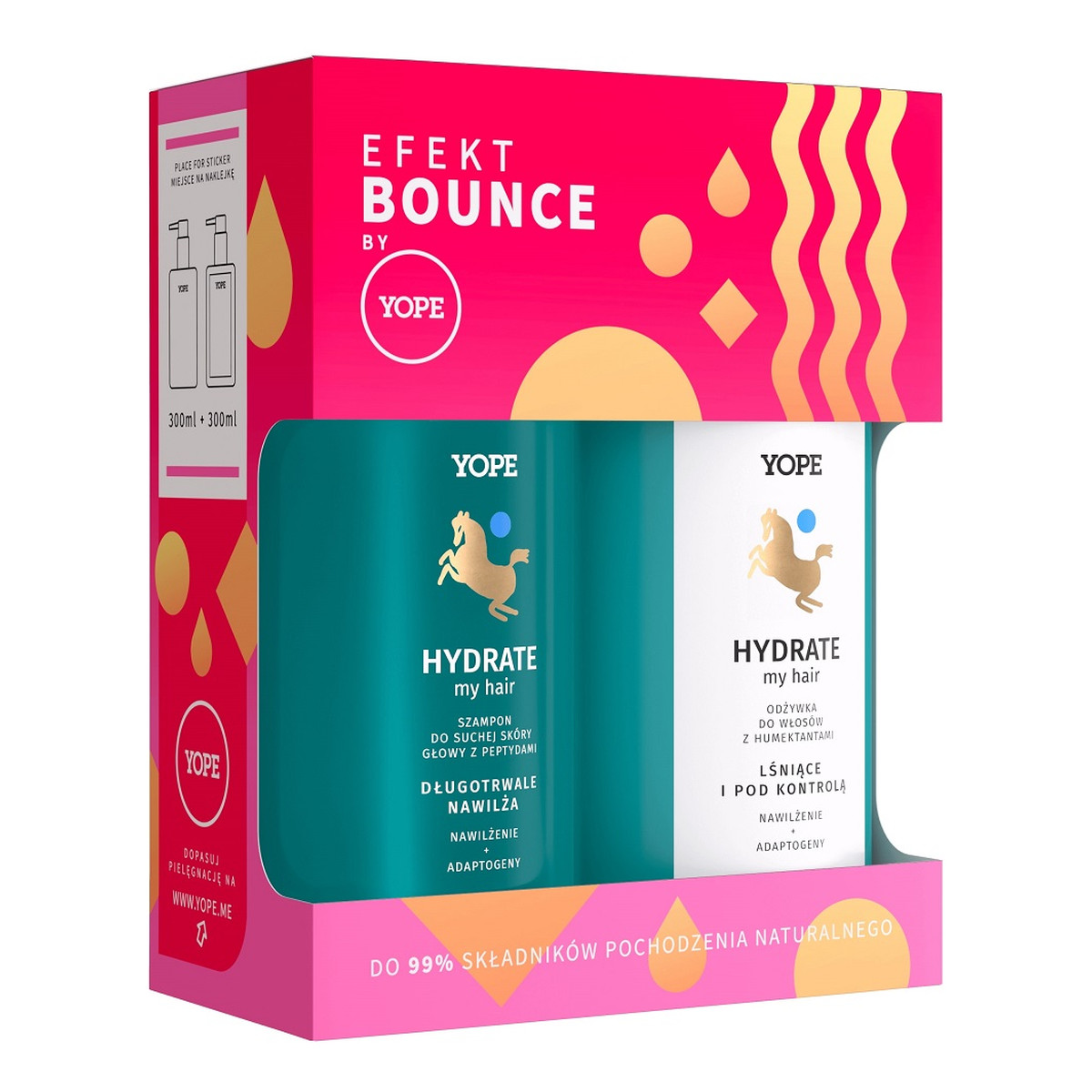 Yope Efekt Bounce Hydrate My Hair Zestaw szampon do suchej skóry głowy z peptydami 300ml + odżywka do włosów z humektantami 300ml