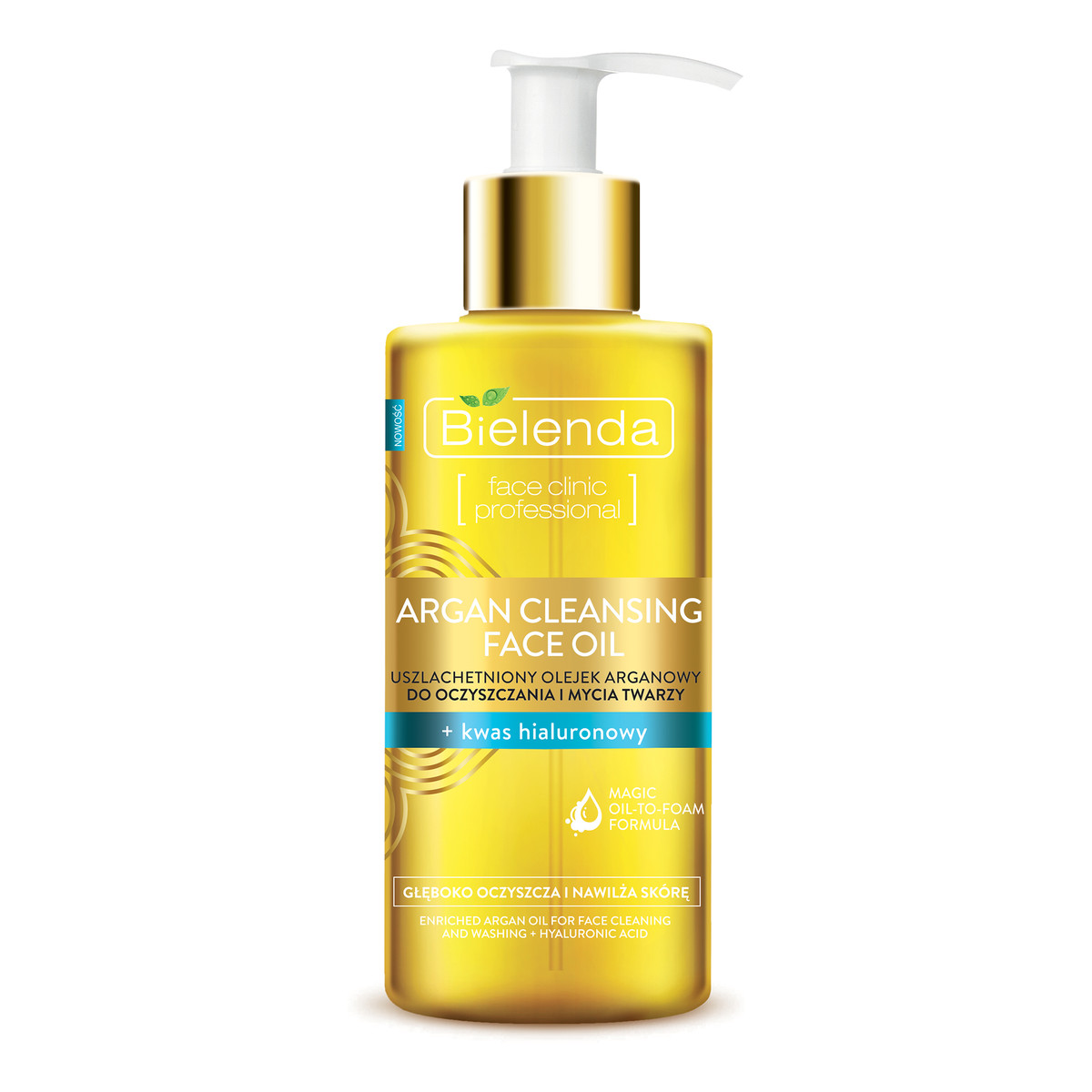 Bielenda Argan Cleansing Face Oil Uszlachetniony Olejek Arganowy Do Oczyszczania i Mycia Twarzy + Kwas Hialuronowy 140ml