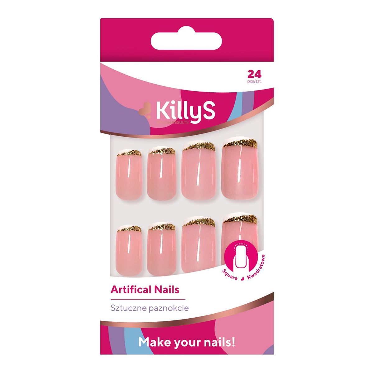 KillyS Artifical nails sztuczne paznokcie square golden way 24szt