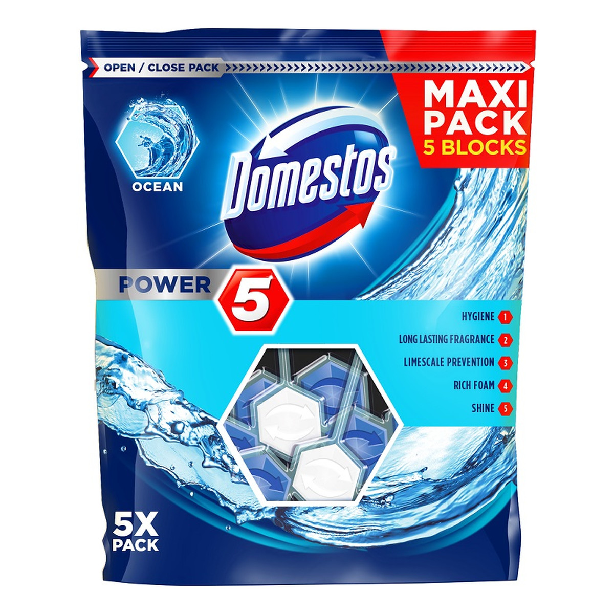 Domestos Power 5 kostka toaletowa Ocean 5x55g 275g