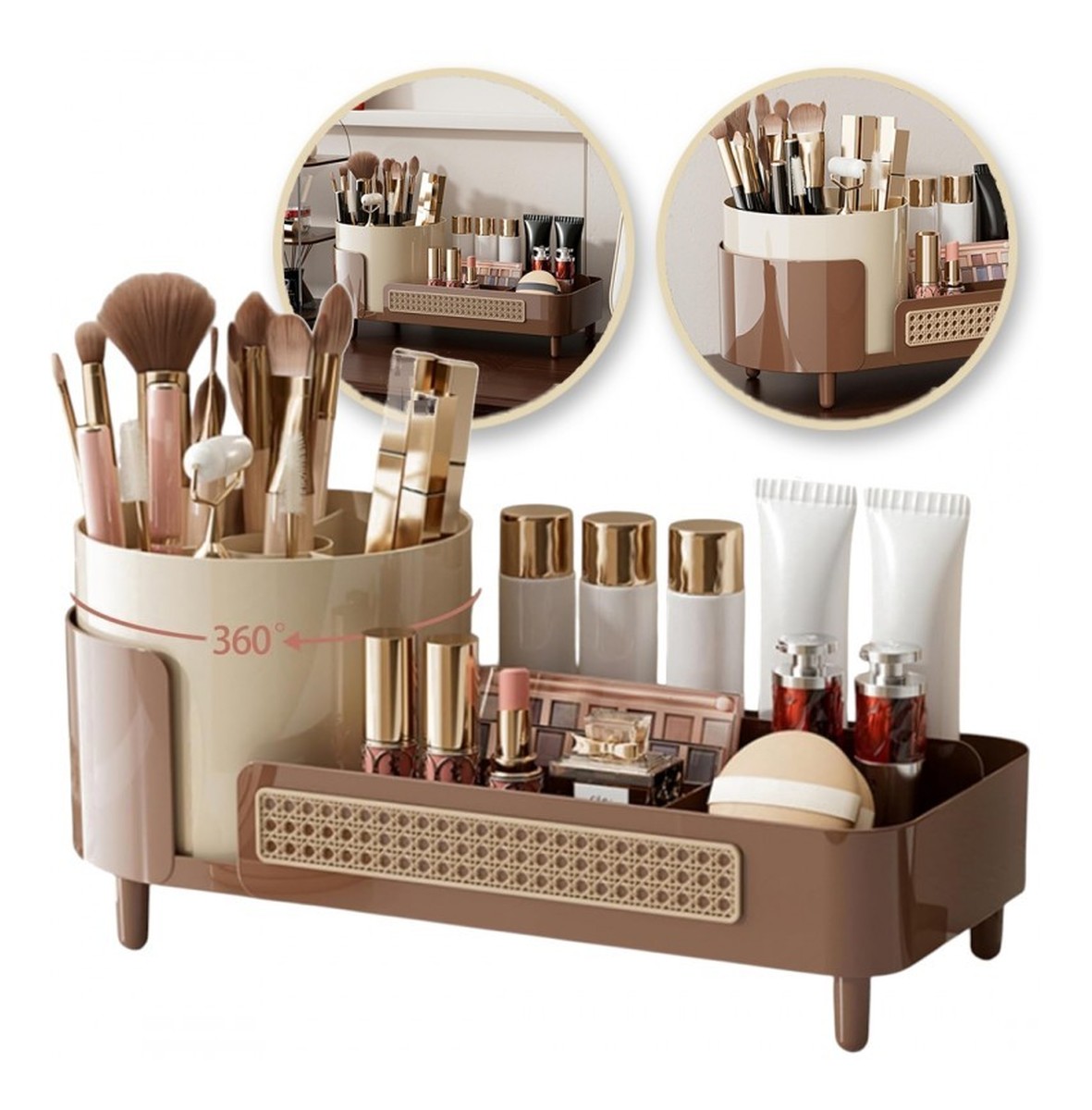 Organizer na pędzle kosmetyki-obrotowy plecionka wiedeńska cb75br