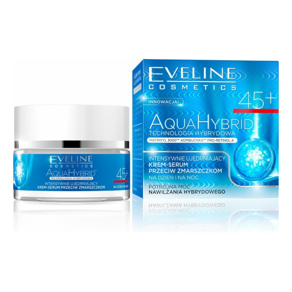 Eveline Aqua Hybrid 45+ Intensywnie Ujędrniający krem - serum przeciw zmarszczkom Na Dzień i Na Noc 50ml