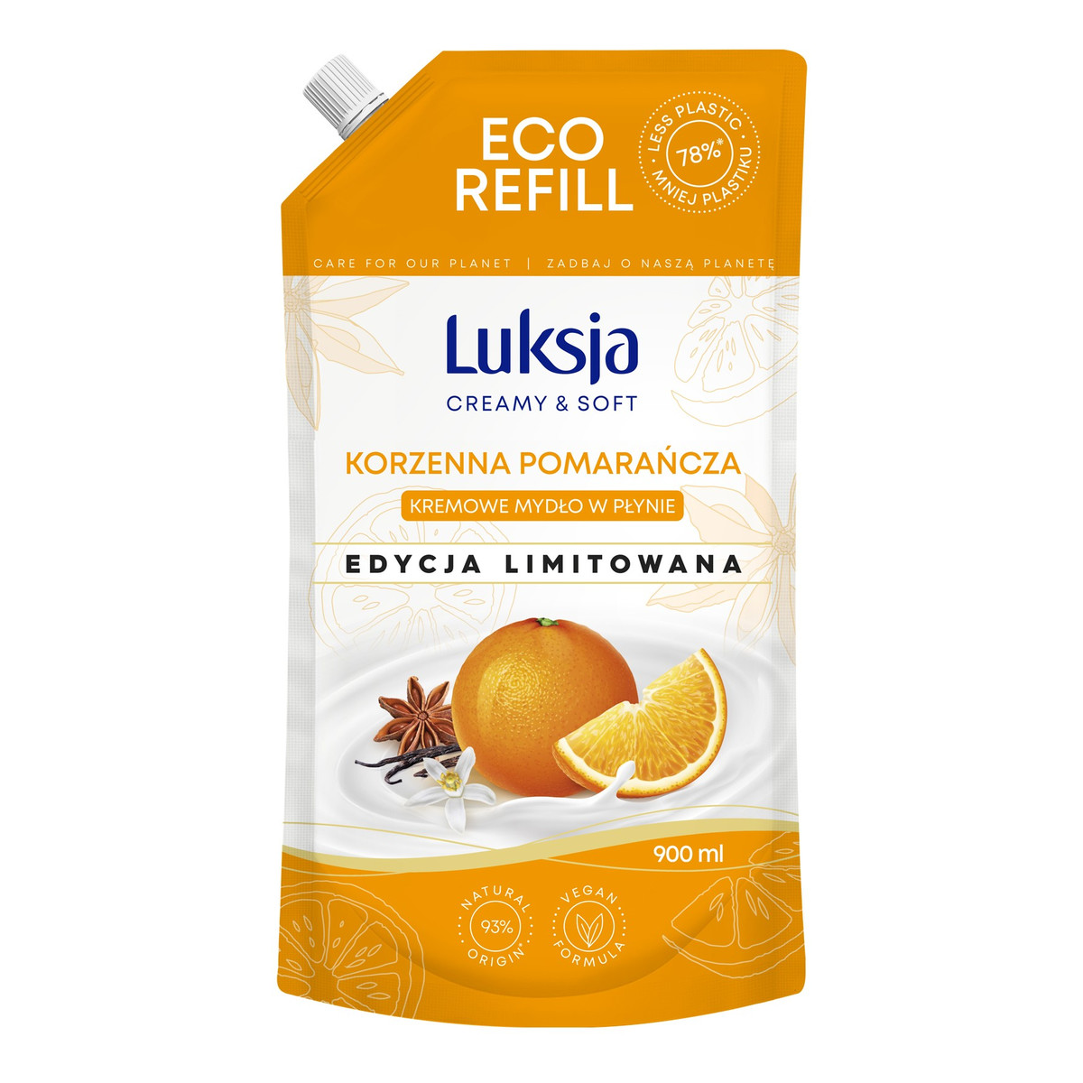 Sarantis LUKSJA Creamy & Soft Kremowe mydło w płynie-korzenna pomarańcza (edycja limitowana)-zapas 900ml