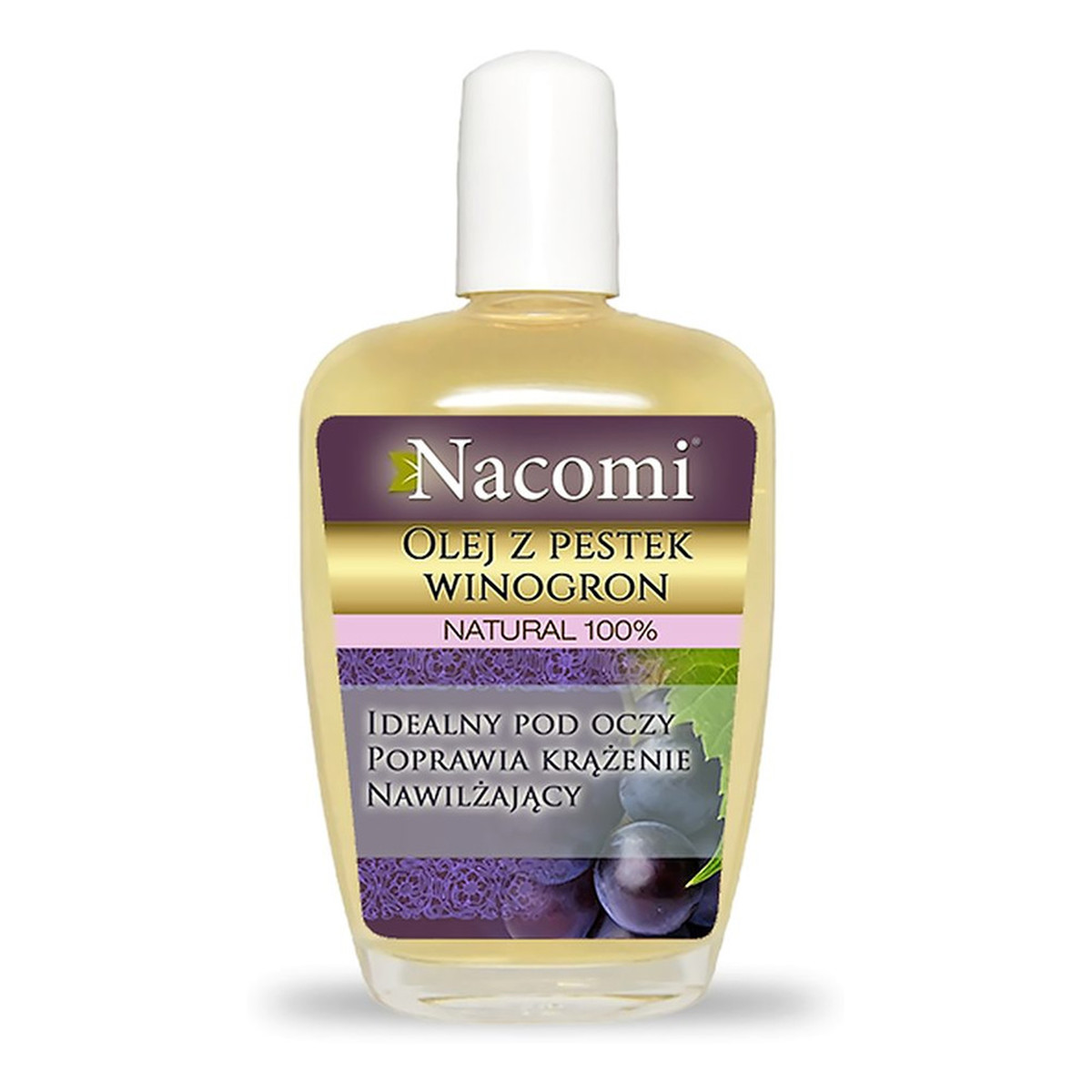 Nacomi Rafinowany Natural 100% Olej z Pestek Winogron Idealny pod oczy Poprawia krążenie Nawilża 30ml