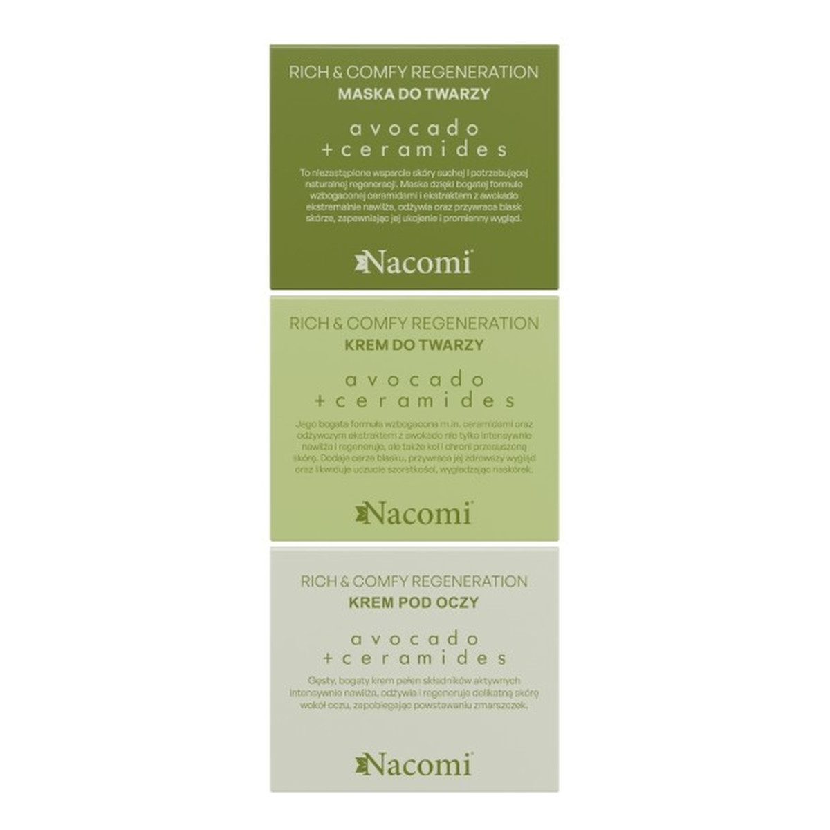 Nacomi Face Care Set Avocado Zestaw prezentowy Krem do pielęgnacji twarzy 40 ml + Maska do twarzy 40 ml + Krem pod oczy 15 ml