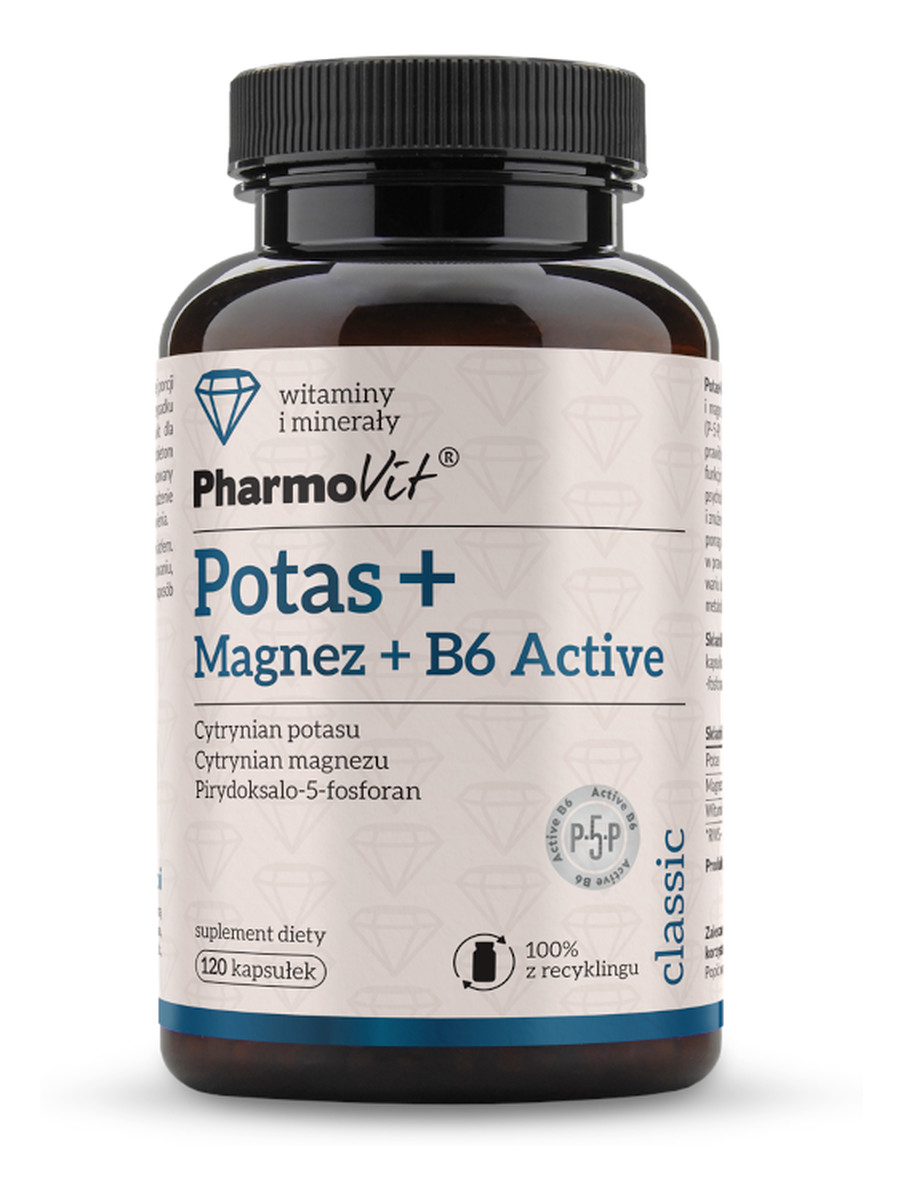 Potas + Magnez + B6 Active supelement diety 120 kapsułek