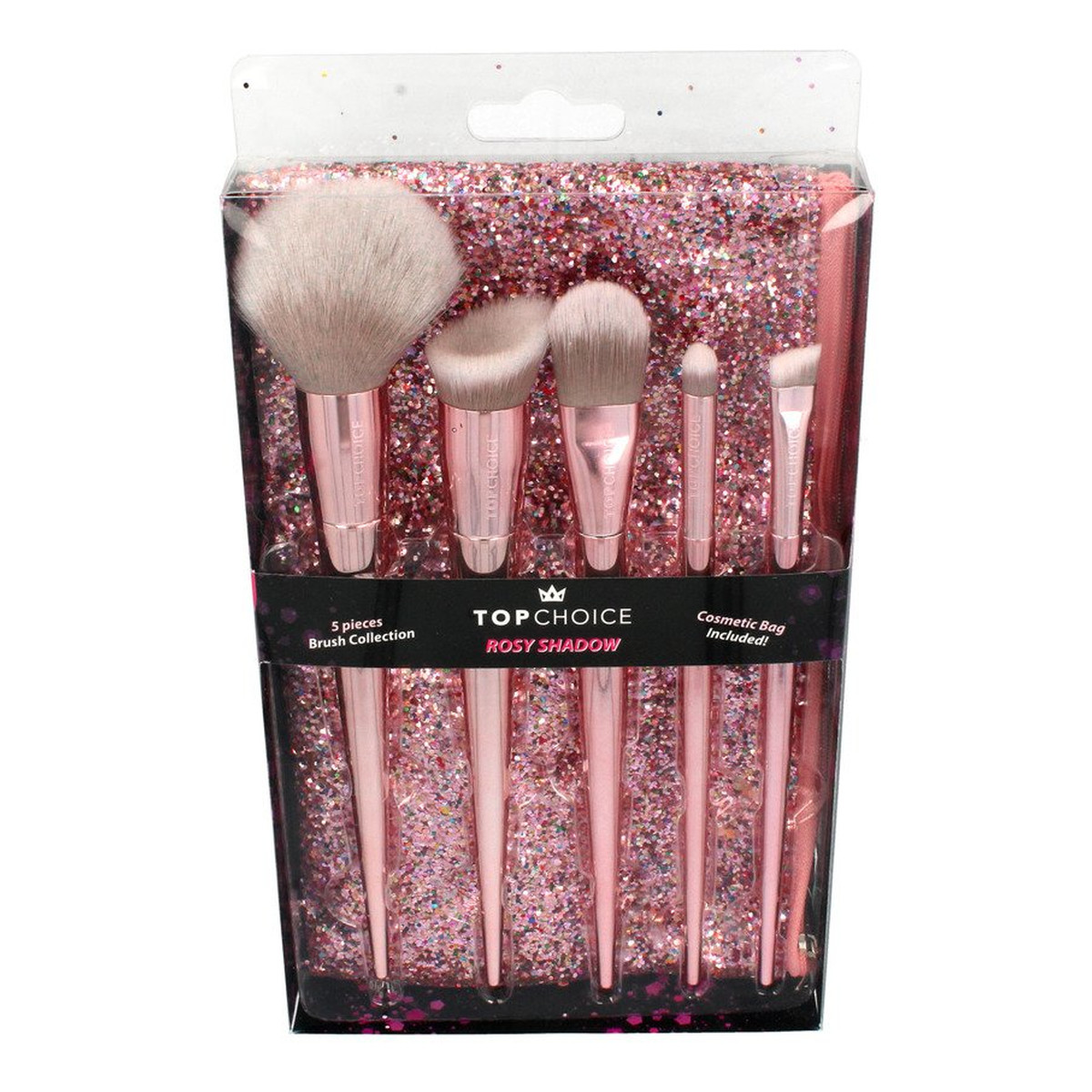 Top Choice Zestaw Rosy Shadow (5 pędzli do makijażu+brokatowa kosmetyczka) 37535 1op.