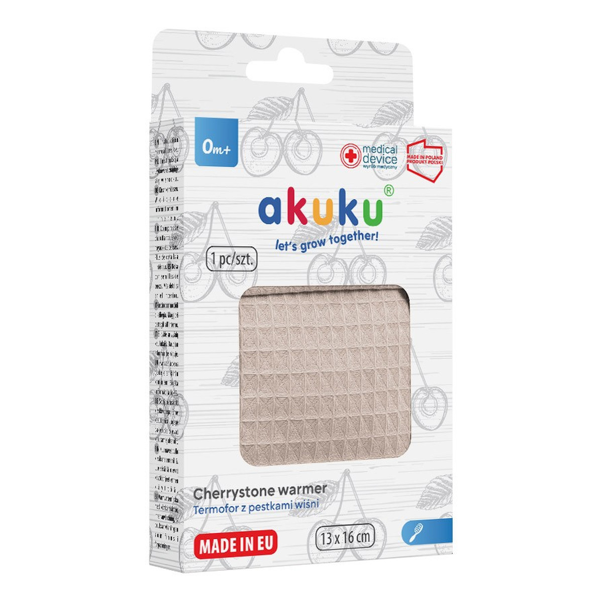 Akuku Termofor z pestkami wiśni w pokrowcu 13x16 cm beż (a0635)