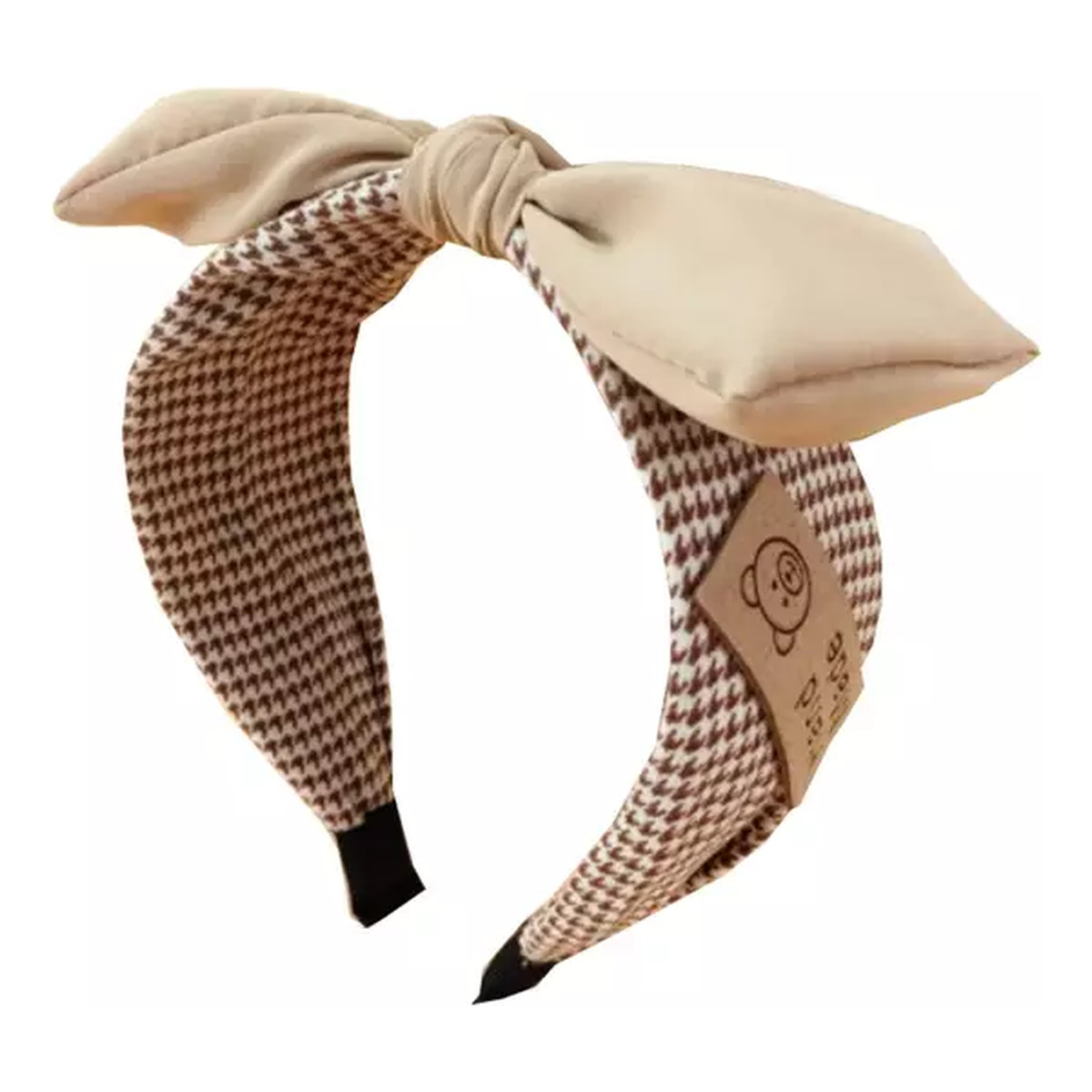 Ecarla Opaska - turban do włosów z kokardą - beżowa kratka