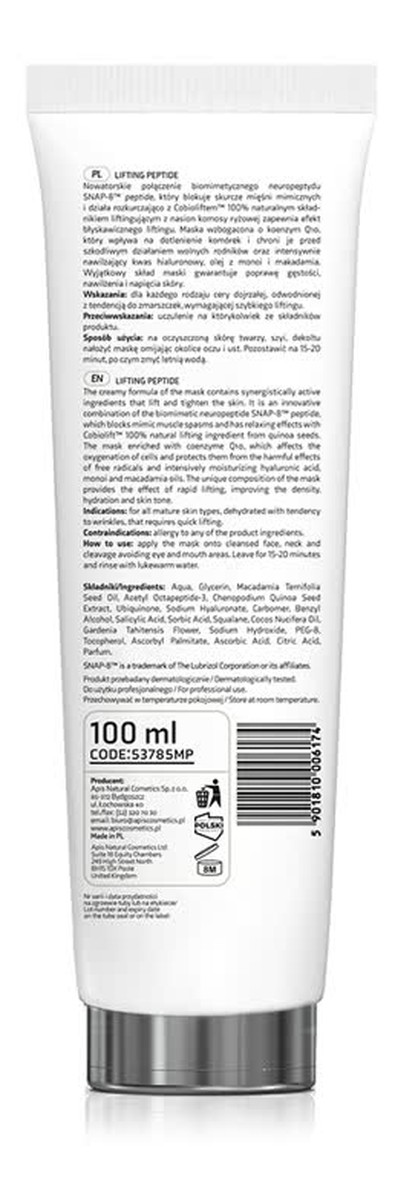 liftingująco-napinająca maska z SNAP-8™ peptydy