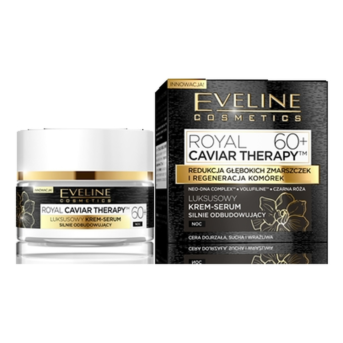 Eveline Royal Caviar Therapy Luksusowy krem - serum silnie odbudowujący na noc 60+ 50ml