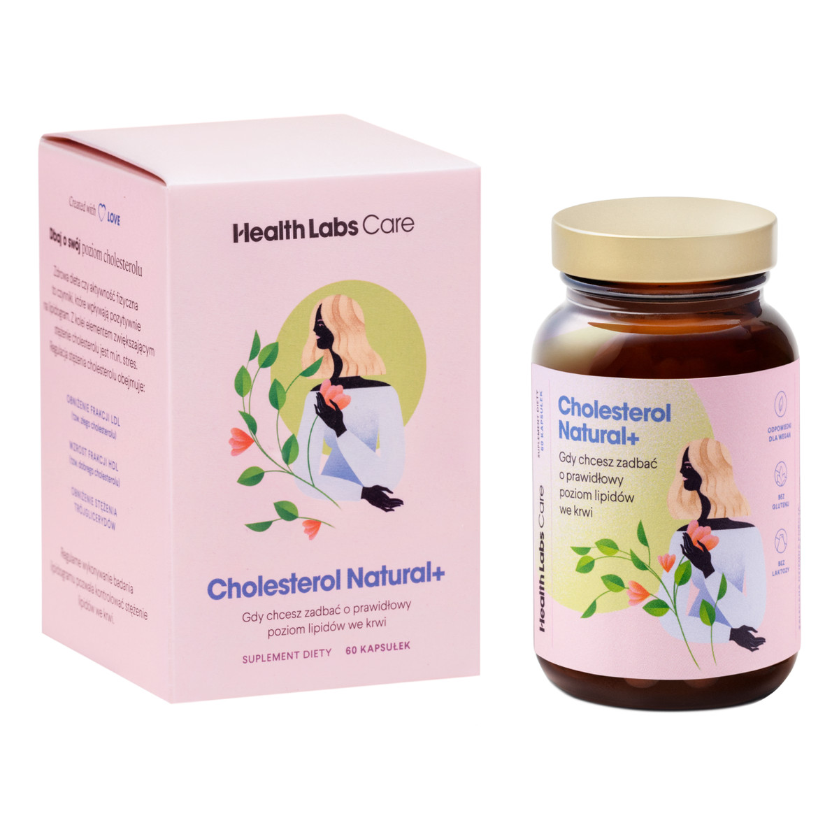HealthLabs Cholesterol natural+ wspomagający utrzymanie prawidłowego poziomu lipidów we krwi suplement diety 60 kapsułek