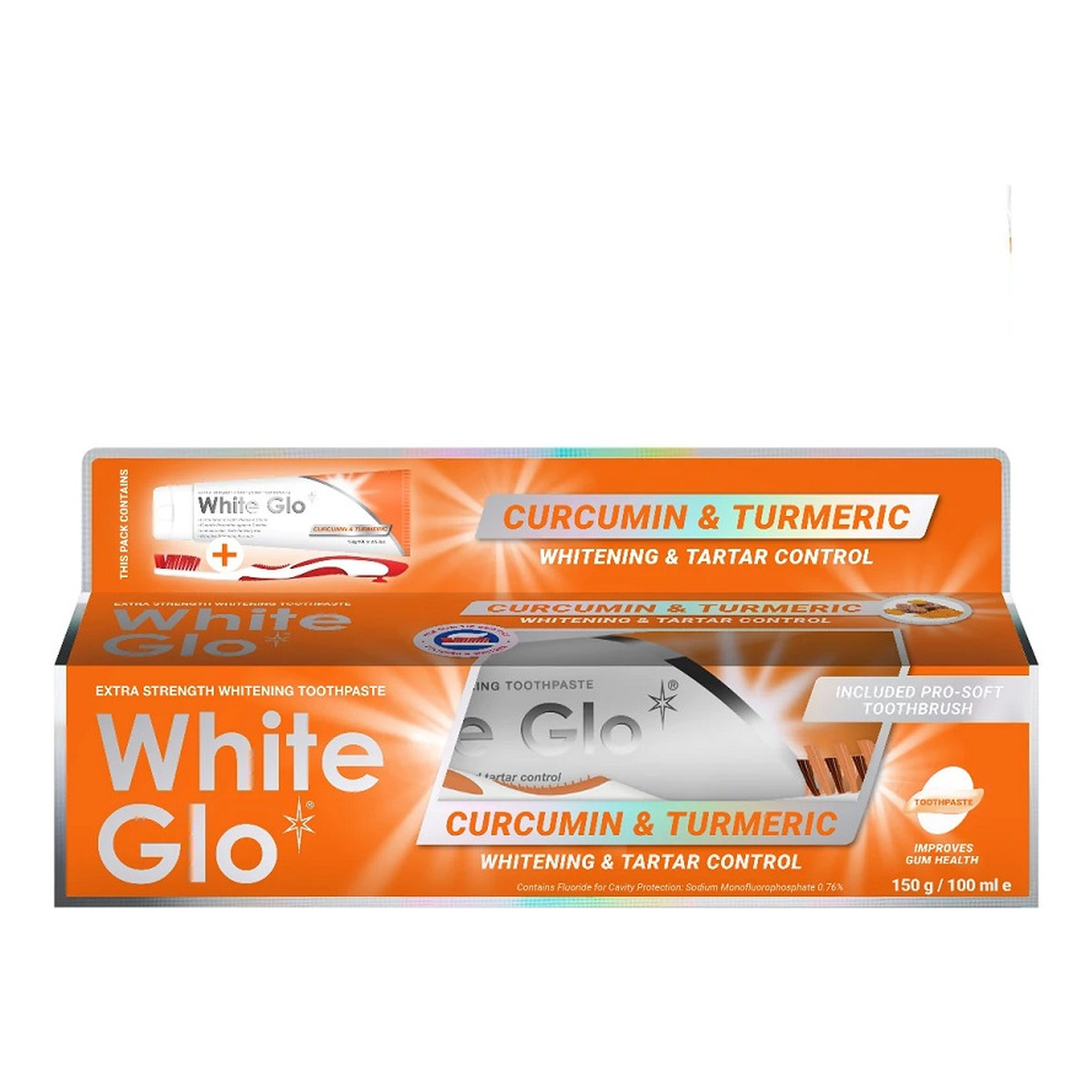 White Glo Curcumin & turmeric toothpaste wybielająca pasta do zębów z kurkuminą i kurkumą 150g/100ml + szczoteczka