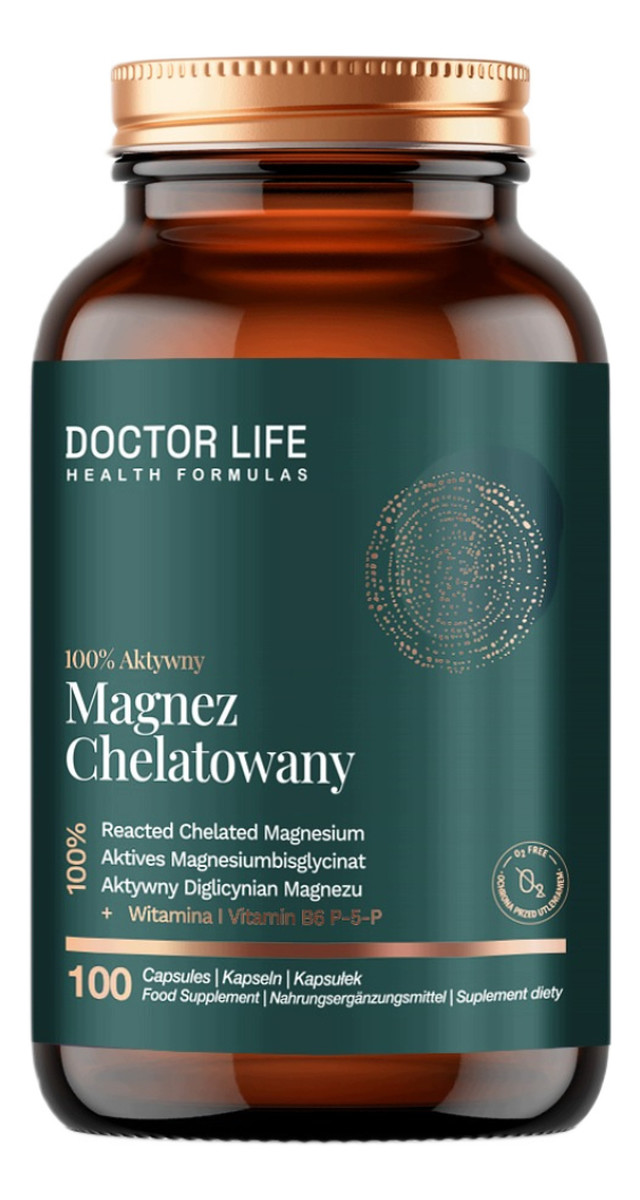 Magnez Chelatowany 100% aktywny + witamina B6 P-5-P suplement diety 100 Kapsułek
